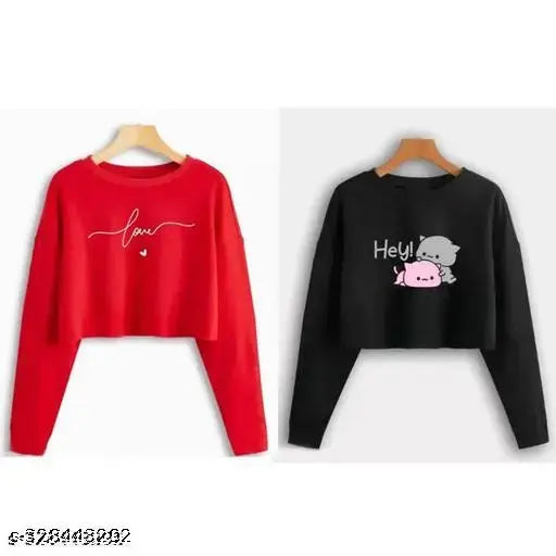 Black & red printed full sleeve women's Hey Gomu Pichu t-shirt (pack of 2), cotton, long sleeves, perfect for summer vacation