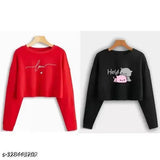 Black & red printed full sleeve women's Hey Gomu Pichu t-shirt (pack of 2), cotton, long sleeves, perfect for summer vacation