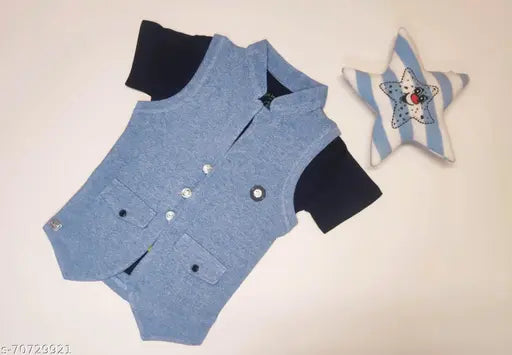 Blue and black boys' winter collection, including vest and matching hat