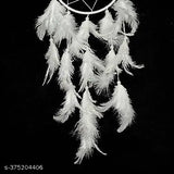 Handmade white dream catcher, thread, feathers, beads - energy balancing home decor, India (approx height 30 cm)