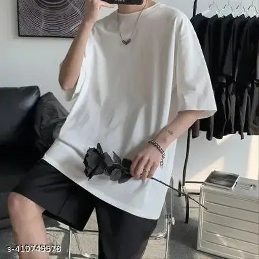 Mens oversized cotton T-shirt, solid white, summer wear on hangar