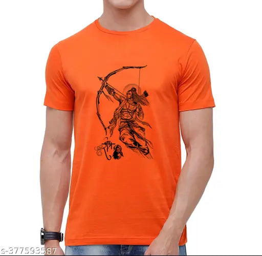 Orange polyester unisex "Chalo Ayodhya Mandir Jai Shree Ram" T-shirt, 130gsm, half sleeves, made in India