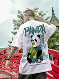 White cotton trendy panda western wear oversized round neck backprinted men's t-shirt with short sleeves, size M