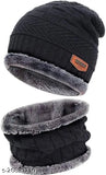 Black wool beanie cap for men and women, solid pattern, ideal for winter sports and outdoor activities