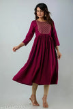 Rayon embroidered Anarkali kurta, printed and trendy for parties (S: bust 36in, length 48in)