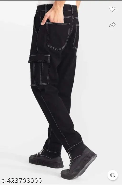 Straight black denim jeans for men, Indian-made bootleg pattern with button waist closure, machine wash, size 28, 30, or 32