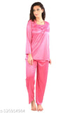 Coral Pink Women's Satin Full Sleeve Night Suit Set - Comfortable fashion, perfect for bedroom or special nights