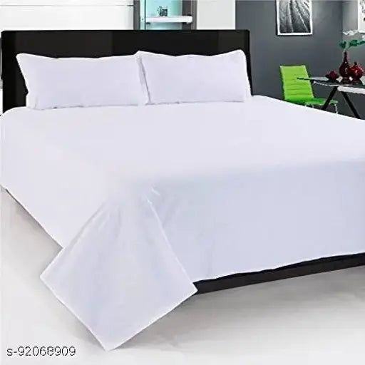 HRUDAYA HOME PRODUCT SOLID PLAIN DOUBLE BEDSHEET WITH 2 PILLOW COVER SIZE 90X100 (white )
