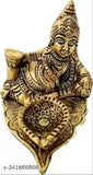 Golden Kuber figurine with diya on leaf, 7cm metal decorative showpiece from Ansh Trend
