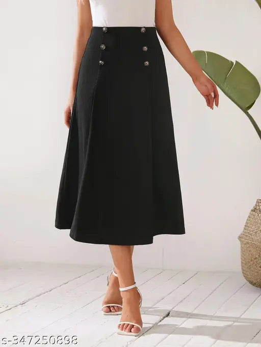 A Lycra skirt with black buttons, full length, sleeveless