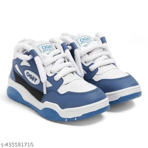 Blue, white, and black casual sneaker with lace-up design for boys