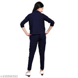 Navy blue girls' dress set, includes blouse, pencil skirt, and cardigan, suitable for casual or party wear