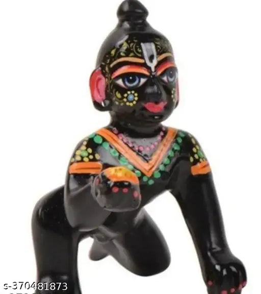 Black brass Krishna idol, black bal gopal 4no on display stand, Indian religious figurine for home decor