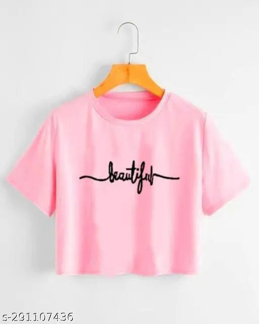 Cotton fancy t-shirt with short sleeves and printed pattern, size S (34in bust, 15in length)