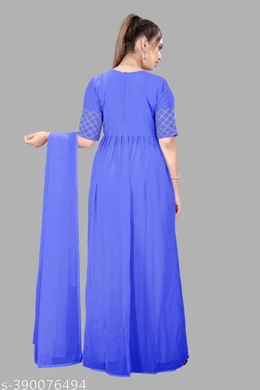 Embroidered and handwork front cut design, long georgette style dress with dupatta, 3-piece set, by Jal Pari Impressive Designer, Western-style gowns