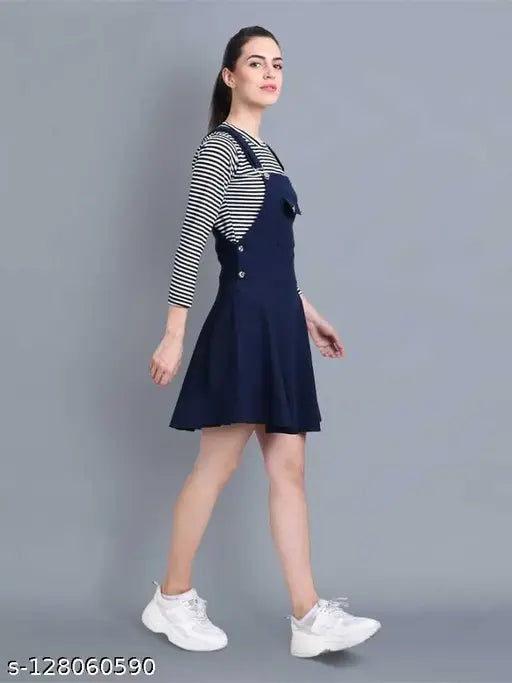 New shoot navy Lycra long sleeve dress (XS: 32-35-26-34, S: 34-35-28-36, M: 36-35-30-38) - women's dungaree pinafore from India