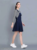 New shoot navy Lycra long sleeve dress (XS: 32-35-26-34, S: 34-35-28-36, M: 36-35-30-38) - women's dungaree pinafore from India