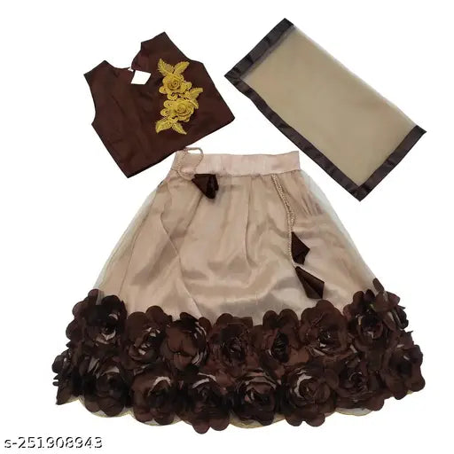 satyamfab princess fancy kids net lehenga, embroidered with ribbon work, in poly silk top and net dupatta. Perfect for special occasions, sizes 18-24 months to 7-8 years