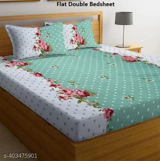 Glace cotton floral double bedsheet & 2 pillow covers, 200 TC, 240 thread count - ideal for summer and adult use, India origin