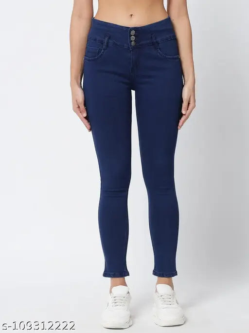 Blue slim fit jeans with 3 button closures