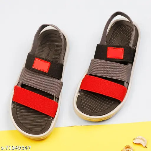 Black and red sandal with Velcro closure, two straps