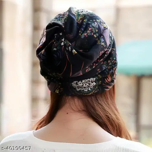 Womens black bandana headwrap, winter fashion, knit hat, skull cap