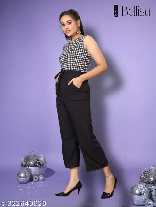 Comfy black Lycra sleeveless jumpsuit, stylish party wear for women in peach color, Indian origin