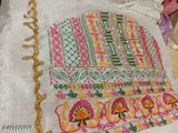 White sari, golden trim with floral designs