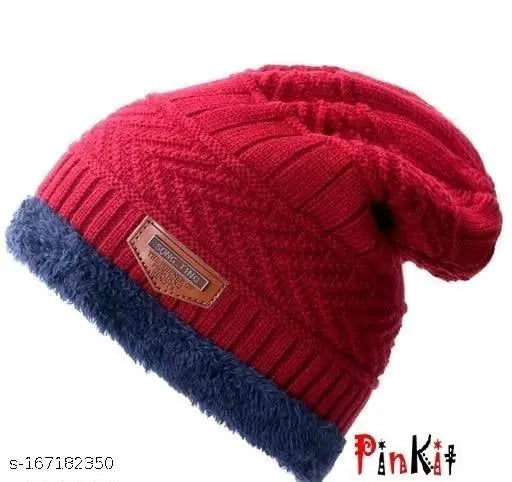 Maroon acrylic beanie cap for men, PinKit attractive design, made in India