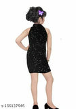 Black sequined party dress with cap sleeves