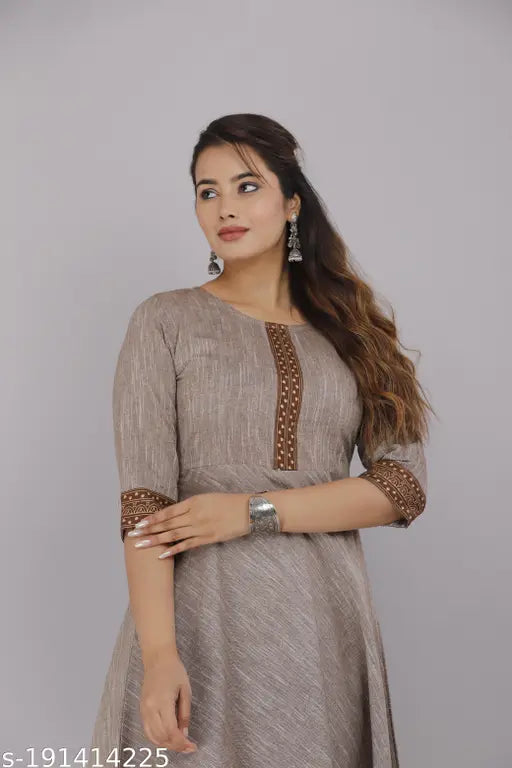 Cotton Anarkali Kurti, solid combo, three-quarter sleeves. Traditional Indian fashion from SQKURTI, India