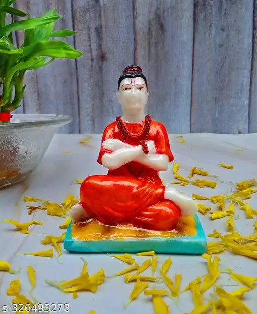 Small, washable marble Shinde Exports Dattatreya idol. Graceful Shri Gurudev Dattatreya figure for car or home. India-made religious sculpture