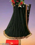 Black embroidered saree with floral border