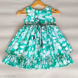 Multicolor floral print cotton knee-length party dress for girls, perfect for summer and special occasions, sleeveless fit & flare style from India