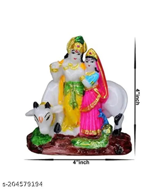 Antique finish, polyresin Radha Krishna cow sculpture. Elegant home decor piece for temples or offices, symbolizing divine love