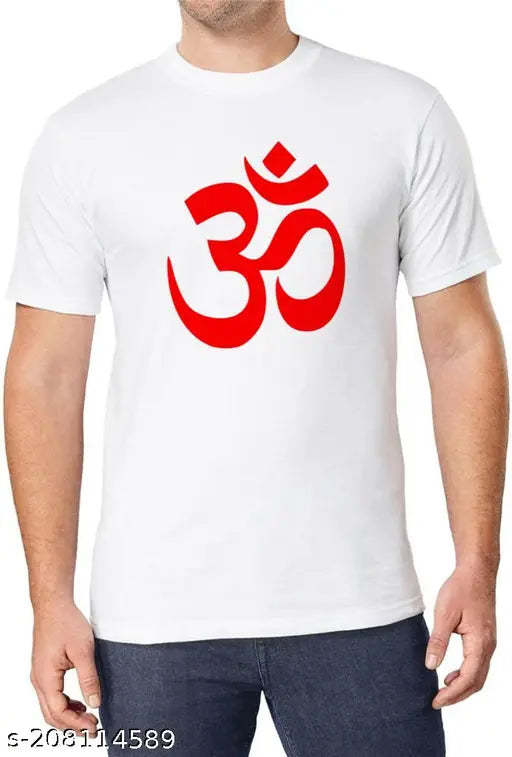 Om printed cotton blend t-shirt, short sleeves, India origin
