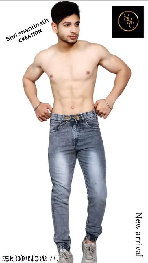 Grey cotton blend men's joggers, dyed/washed for casual wear, available in sizes 28-36. Indian origin brand