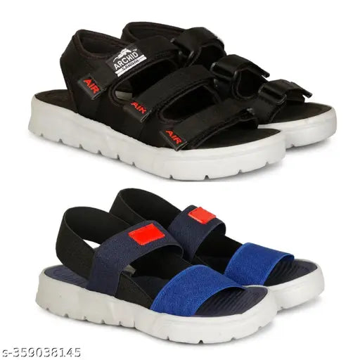 Black flip flops with red lining and black adjustable straps, perfect for daily wear