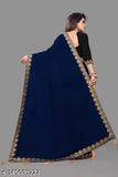 SolidPlain Embroidered Blue Georgette Saree