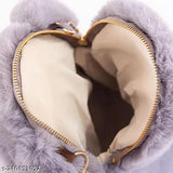 Purple faux fur lining, crossbody sling bag with fluffy teddy bear design