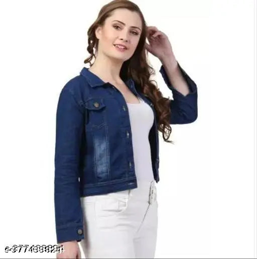 Trendy denim waistcoat jacket, solid pattern, long sleeves for women & girls, made in India