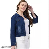 Trendy denim waistcoat jacket, solid pattern, long sleeves for women & girls, made in India