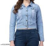 Solid denim women's long-sleeved jacket, made in India