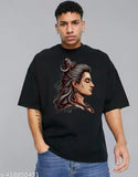 Dark cotton blend drop shoulder T-shirt, customizable Mahakal print design, India-made
