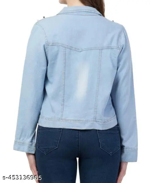 Solid denim long-sleeved jacket for women, made in India