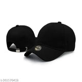 Adjustable black cap with a design on the front, possibly featuring a brand or logo