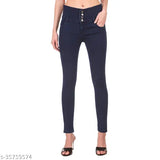 Dark blue slim fit women's jeans with four buttons