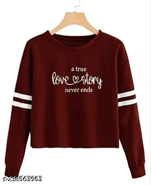 Stylish Love-STORY printed cotton full sleeve t-shirt for women & girls (Pack of 1), available in various sizes S-XL, perfect for summer or casual occasions
