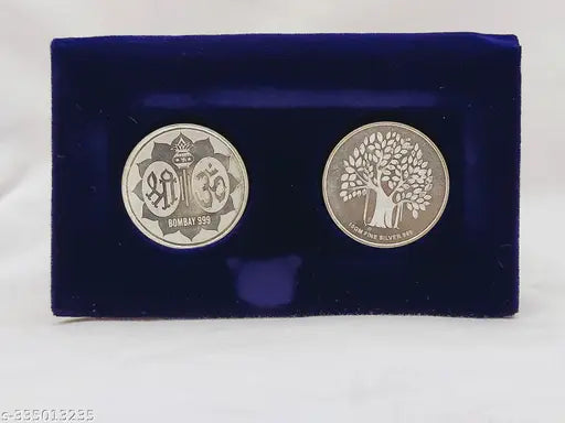 Silver-plated Radha Krishan and Laxmi Ganesh German Silver Coins, Diwali gift, pack of 1 - Indian-origin, 3cm diameter, 0.2cm depth