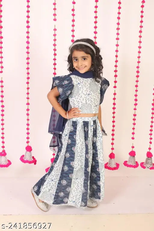 Cotton Mahima Lehanga Choli & Dupatta, vibrant colors for trendy Indian kids clothes (12M - 5Y), handcrafted in India